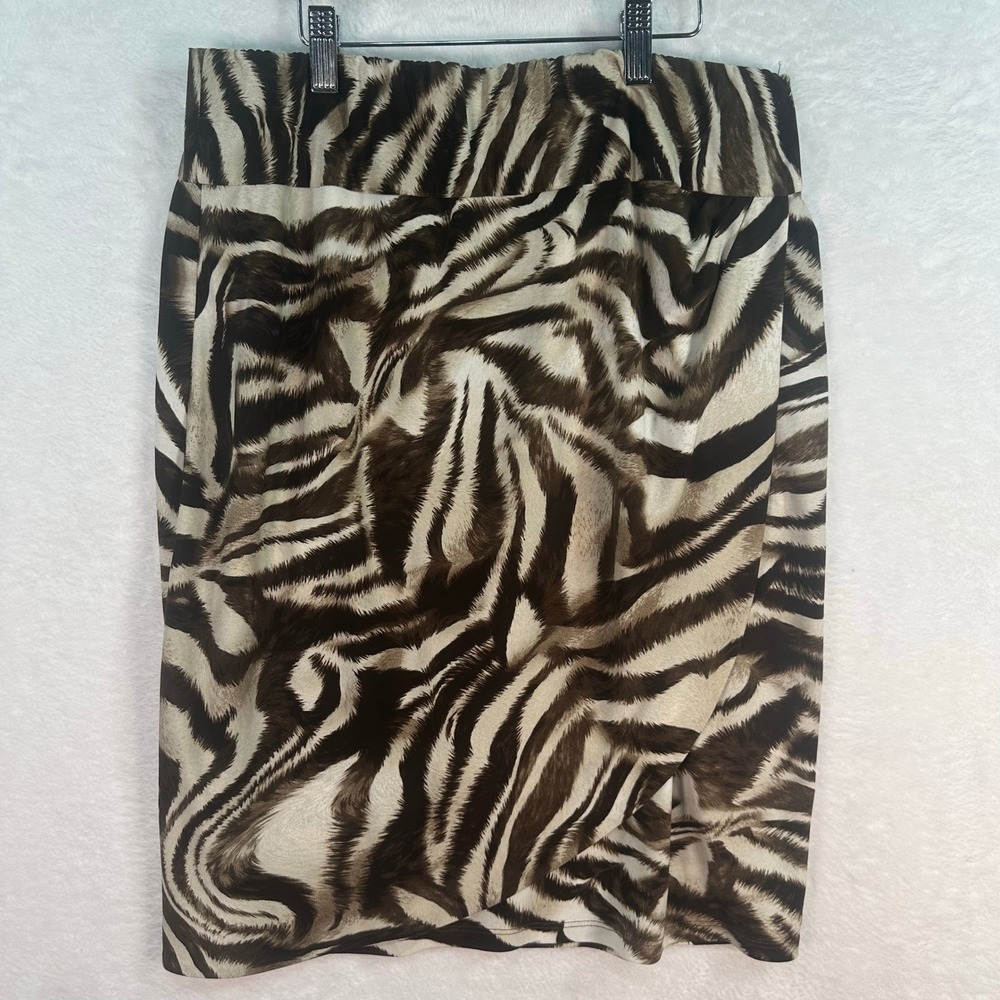 Chico's Skirt Women Medium Brown Zebra Print Faux Wrap Knee Length Stretch